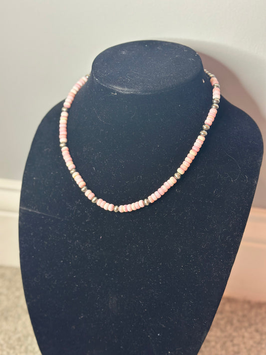 pink conch + navajo sterling silver necklace