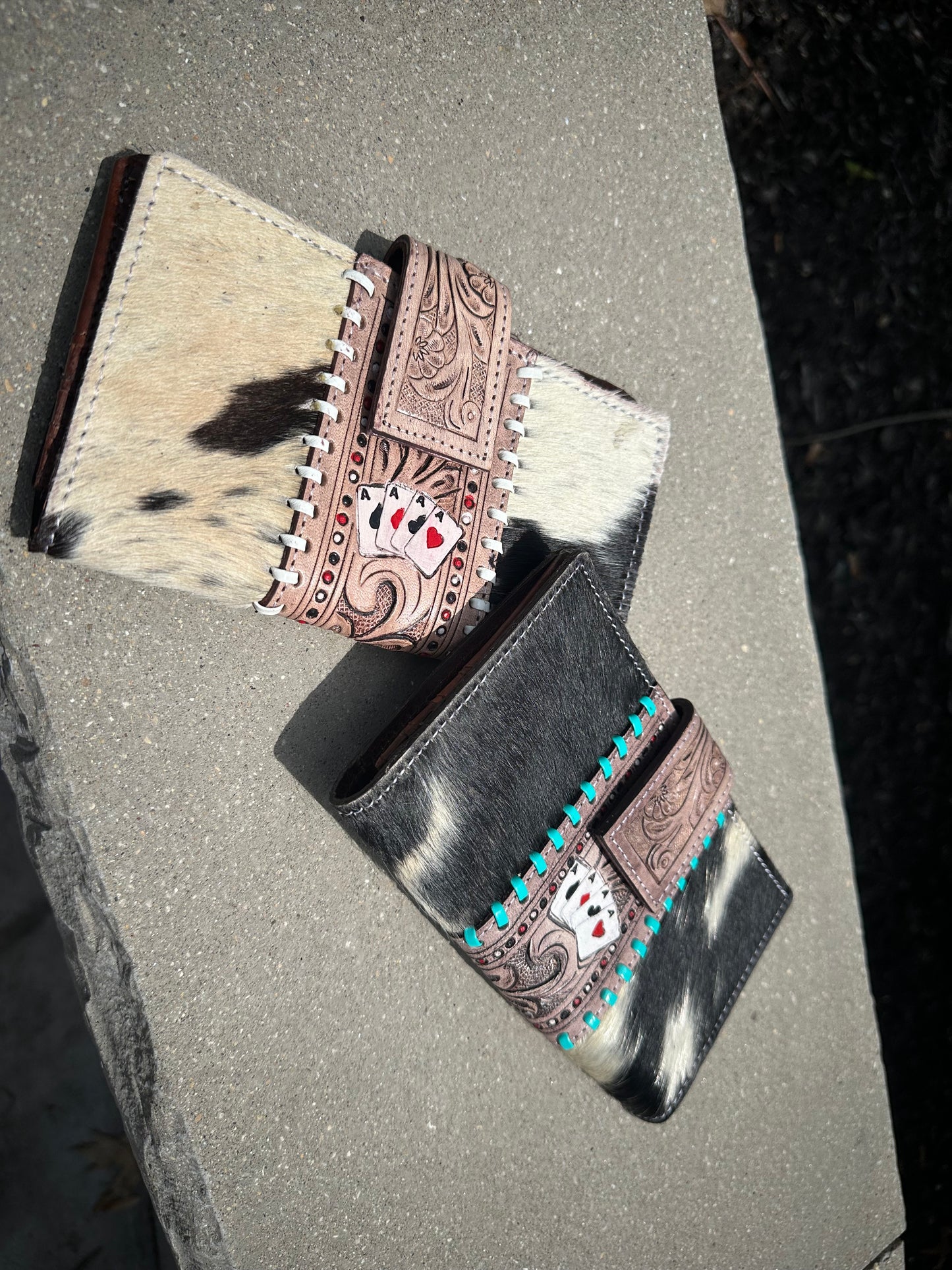Tooled Genuine Leather // Cowhide Aces Bifold Wallet