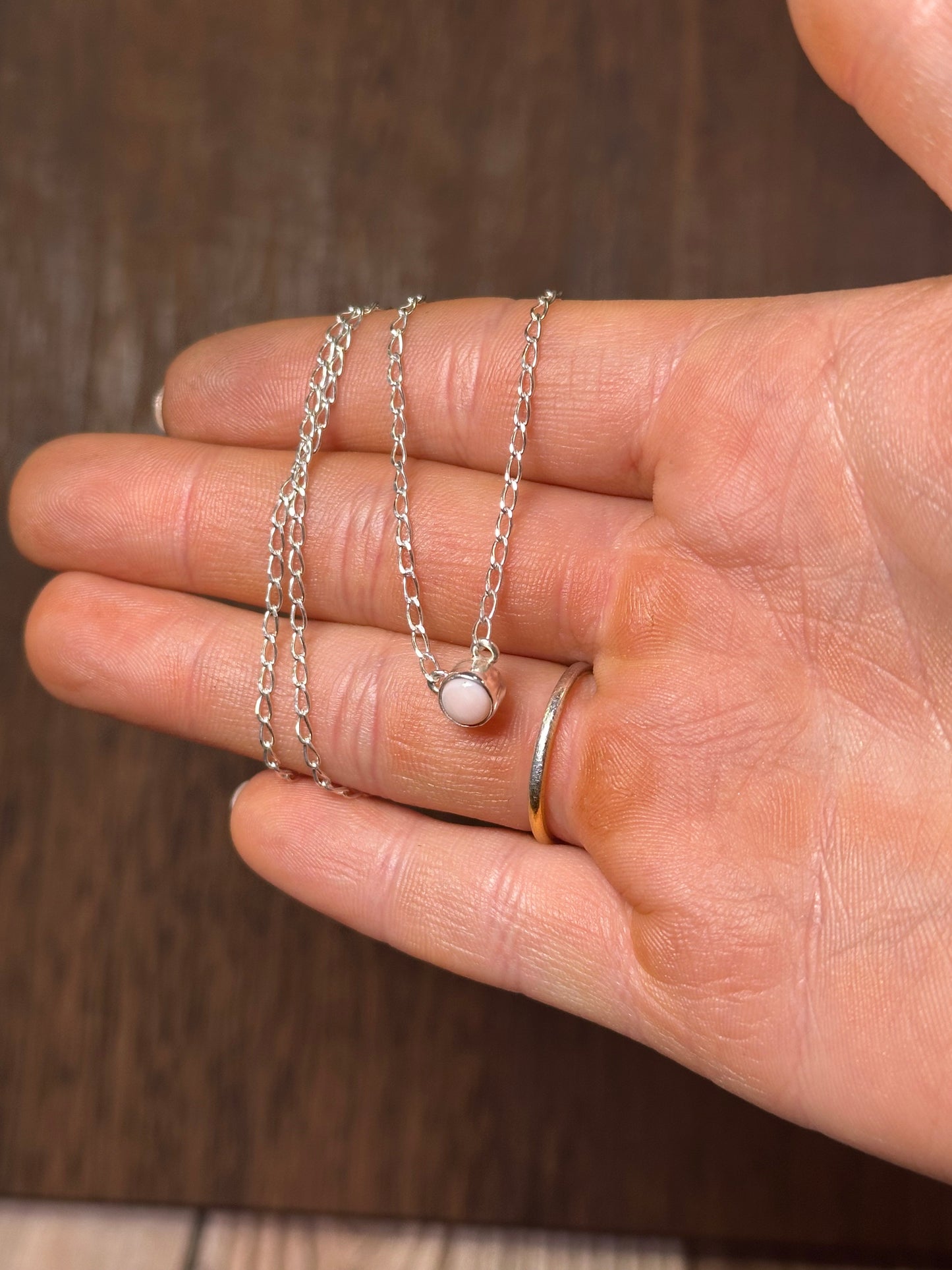 Navajo Queen Pink Conch And Sterling Silver Dot Necklace