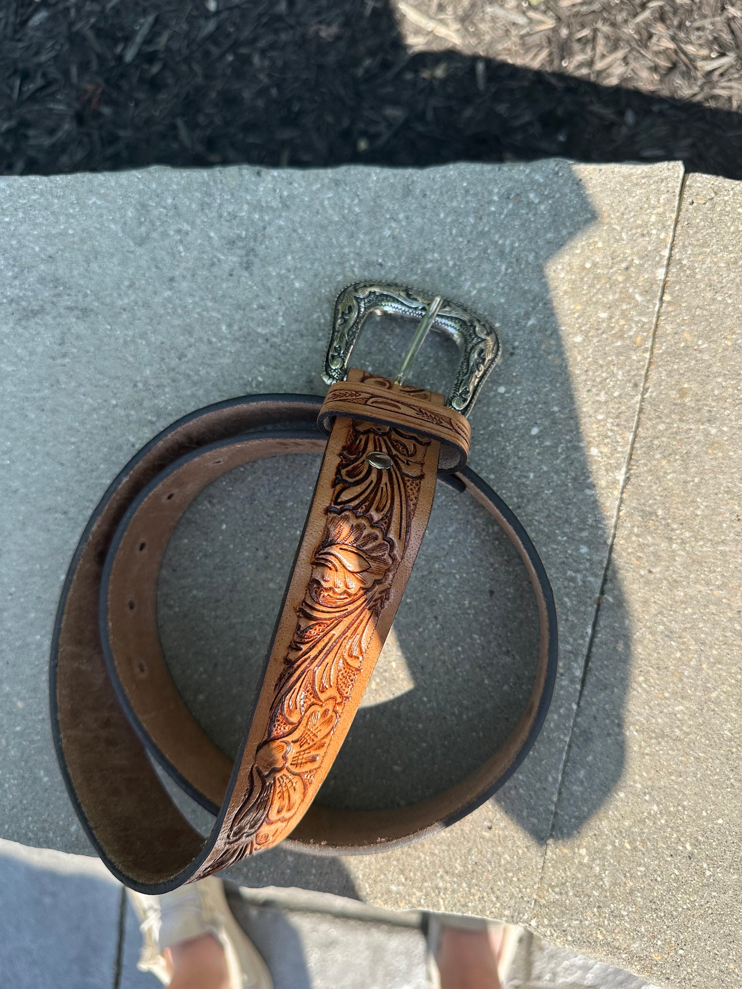 genuine leather brown floral belt