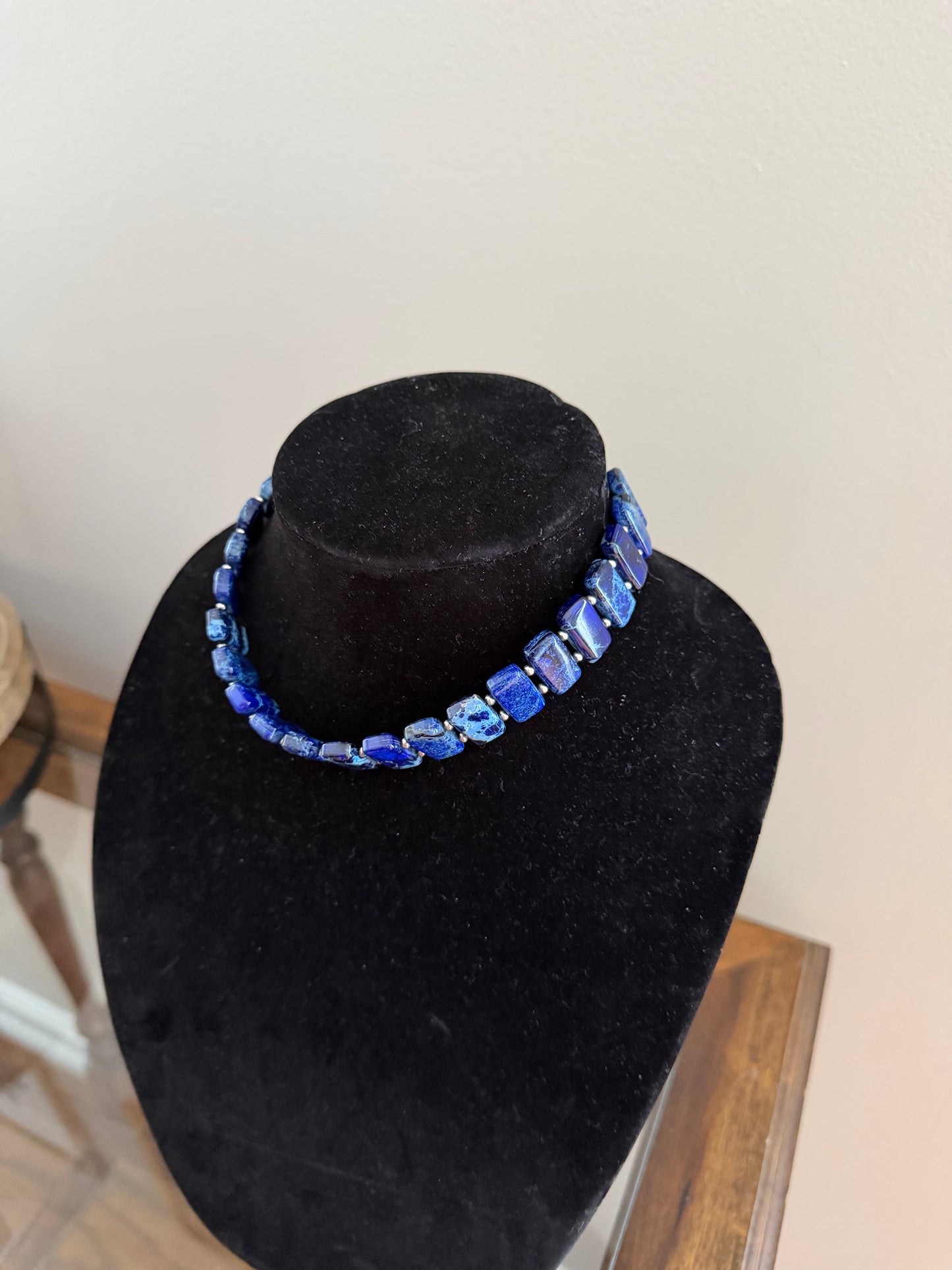 Jasper rectangle x pearl choker