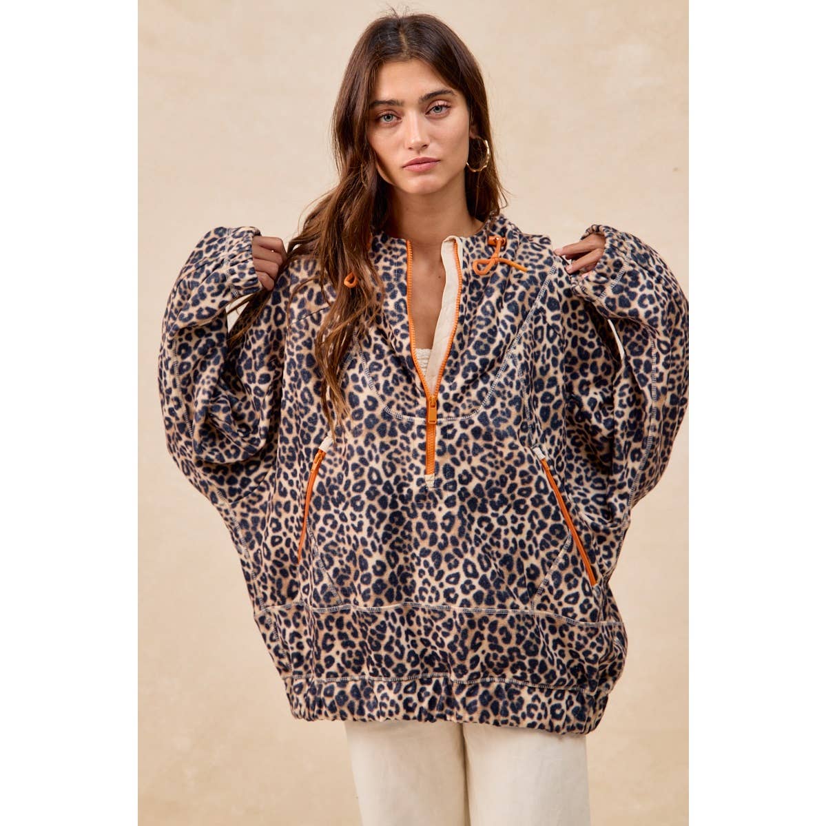 LEOPARD STITCH OVERSIZED BRUSHED TEXTURE JACKET