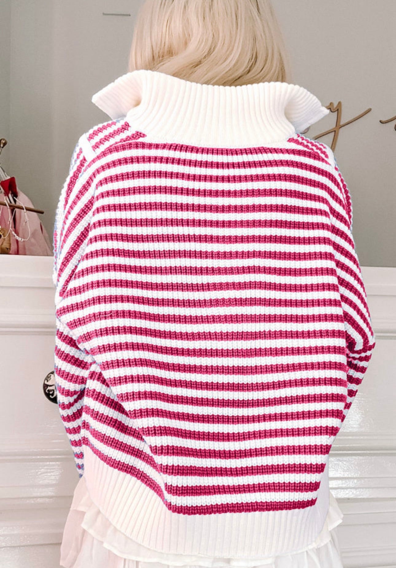 Stripped quarter zip sweater *2COLORS