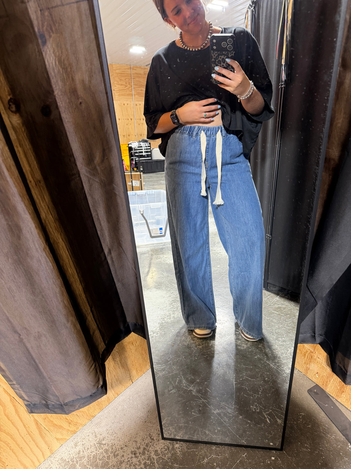 Drawstring Waistband Denim Pants