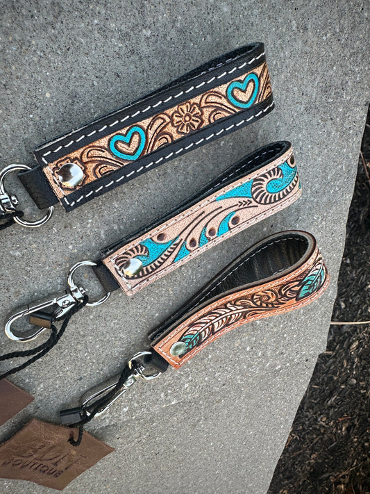 Tooled Leather Keychain - mini