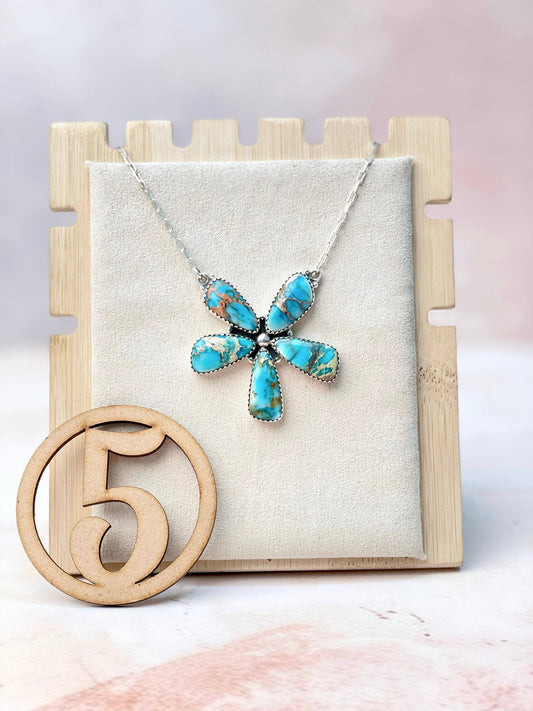 Desert Jasper Blue Flower Petals Necklace