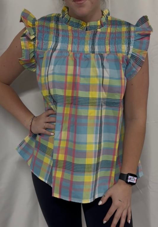 Multi Color Check Plaid Woven Top
