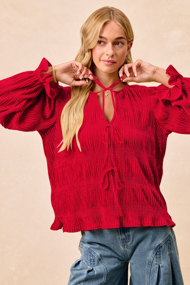 VELVET BOW TIED TOP WITH NECK DROP