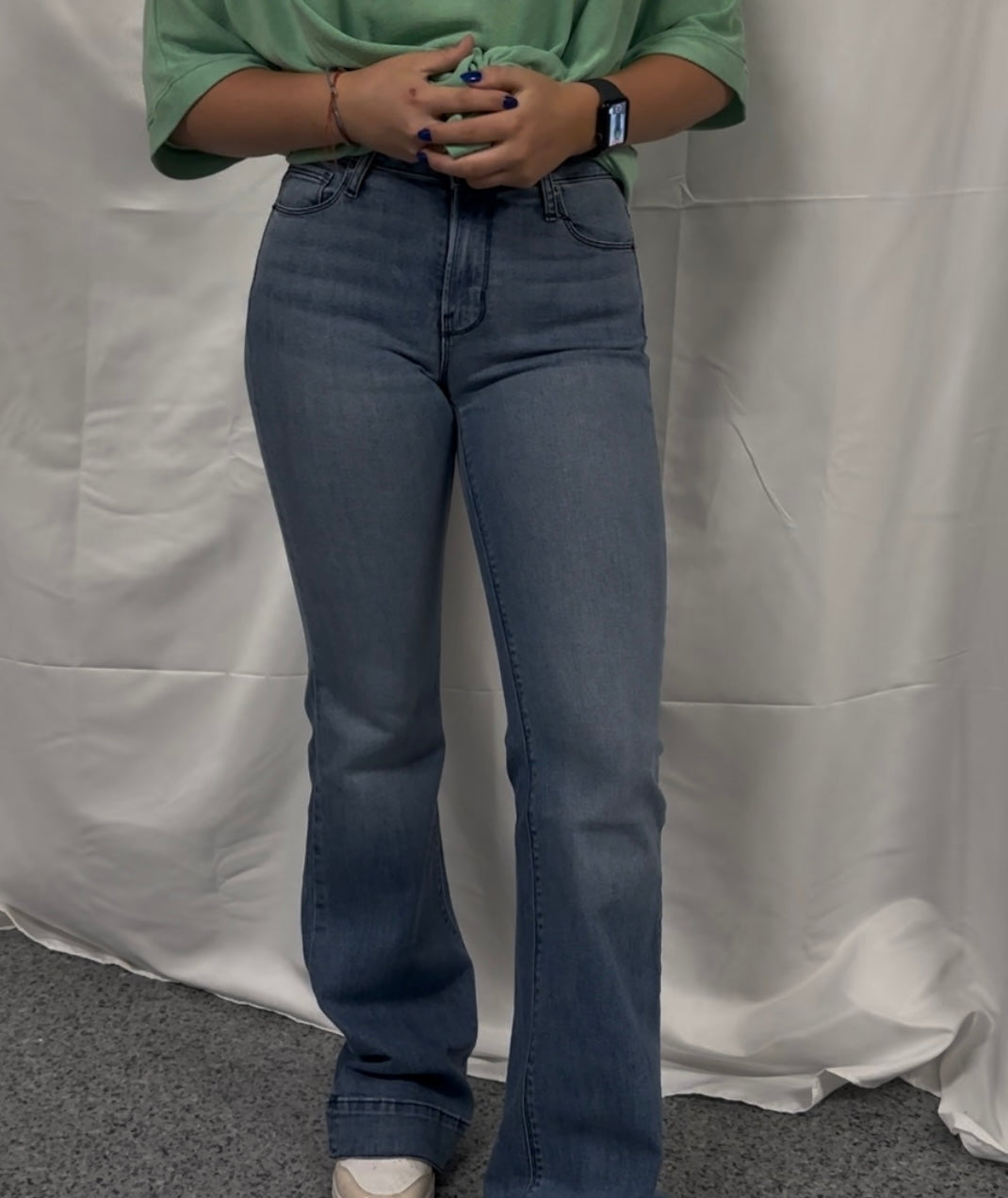 BELLA : Trouser Flare (Vintage Blue) Navy Stitch Haala Denim