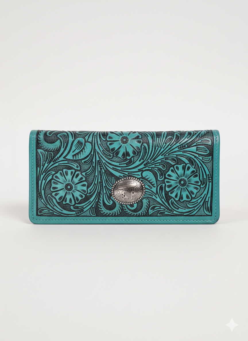 Turquoise Leather Wallet Floral Filigree ABLW 18-25202