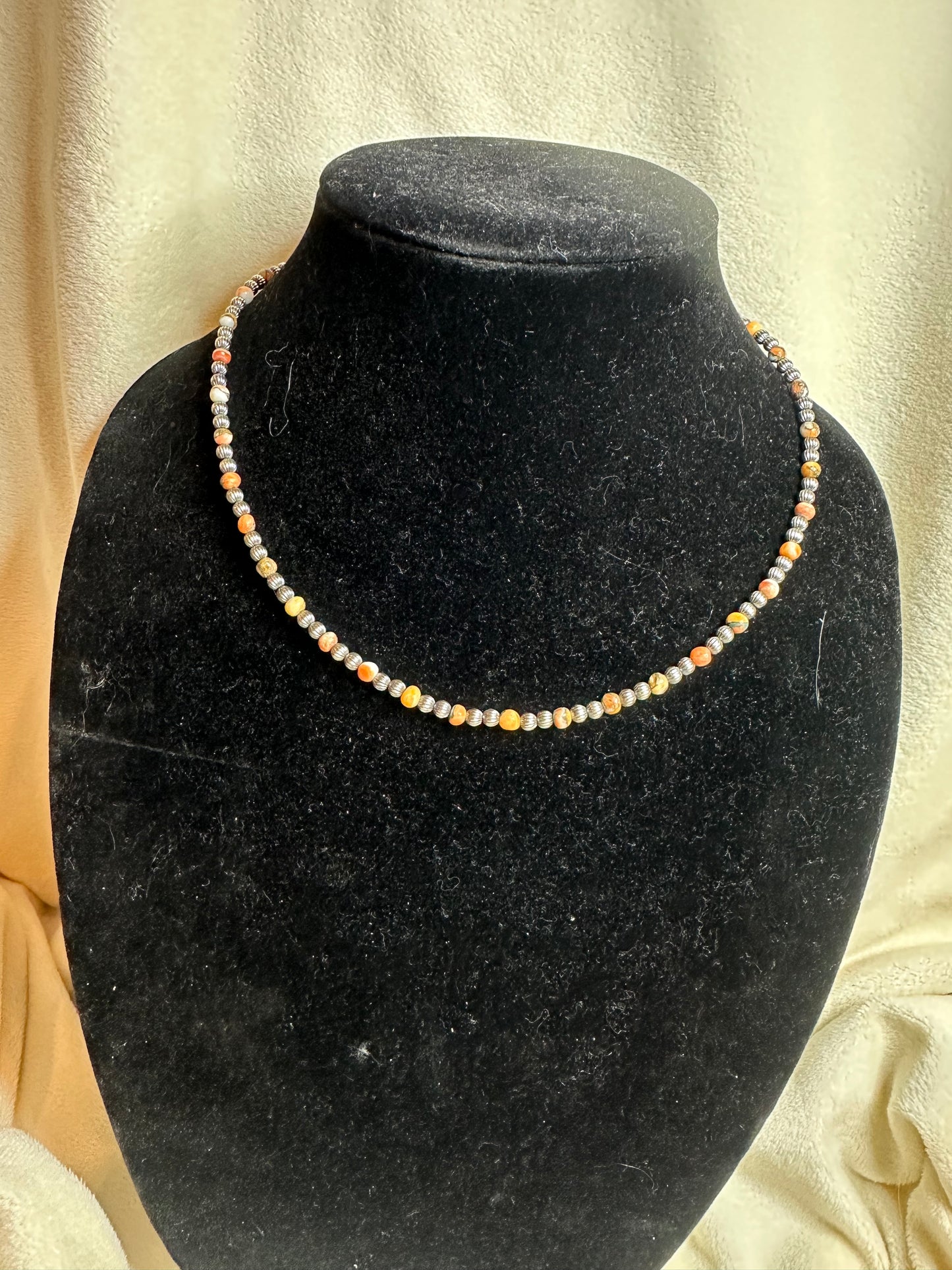 4mm corrugated x orange spiny necklace