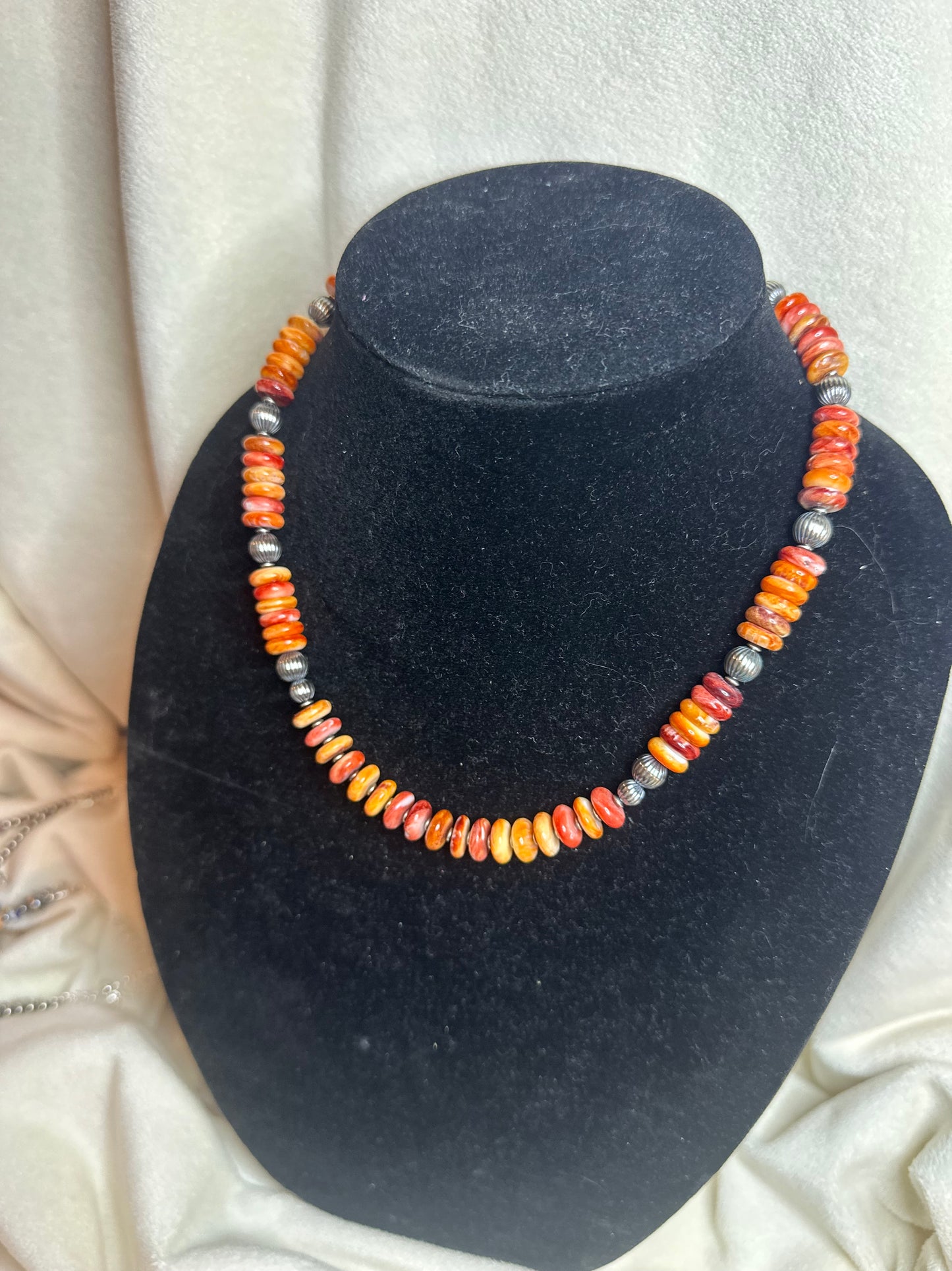 8mm corrugated x natural spiny oyster beaded necklace