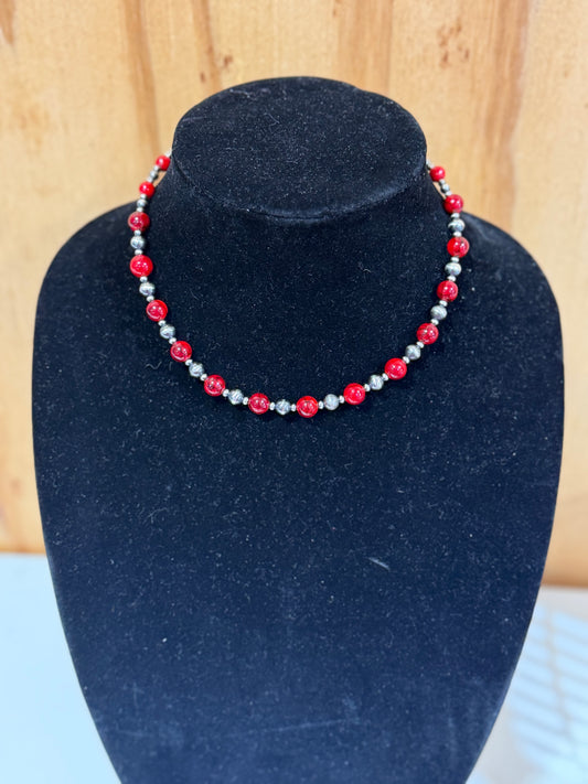 graduated pearl x red quartz necklace
