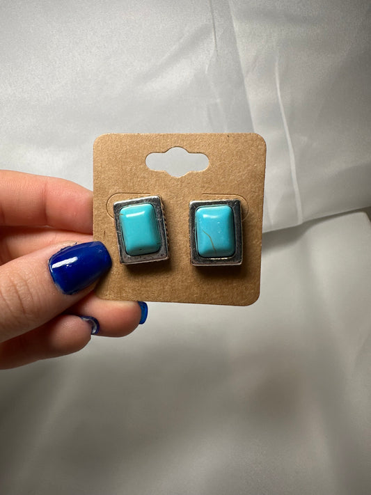 Small Rectangle Turquoise Stone Stud Earrings