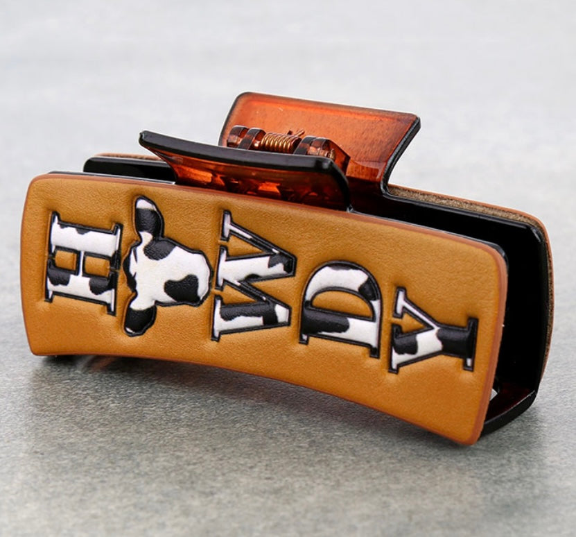 Large tooled leather western claw clip