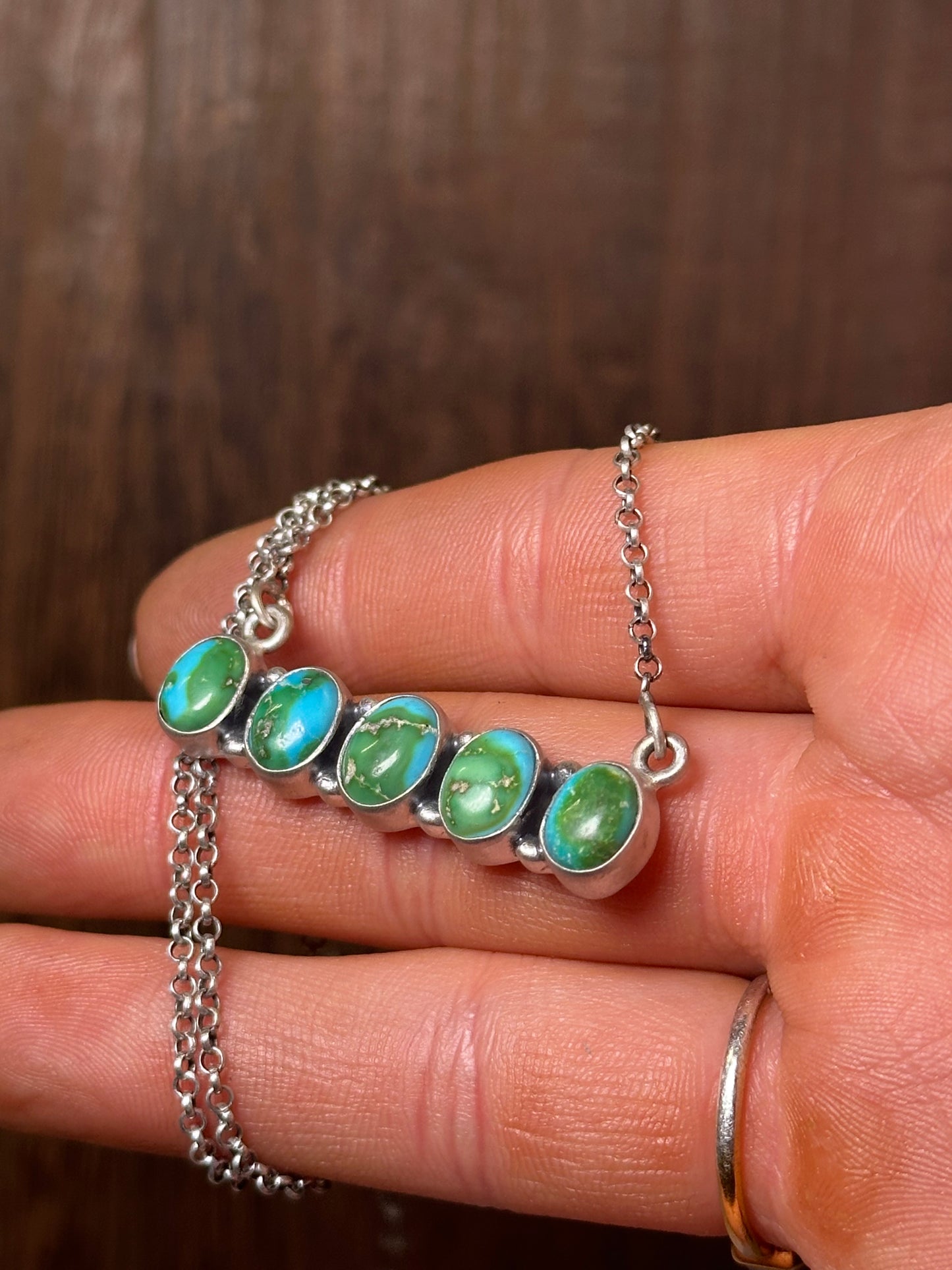 Handmade Sterling Silver & Sonoran Mountain Turquoise Bar Necklace