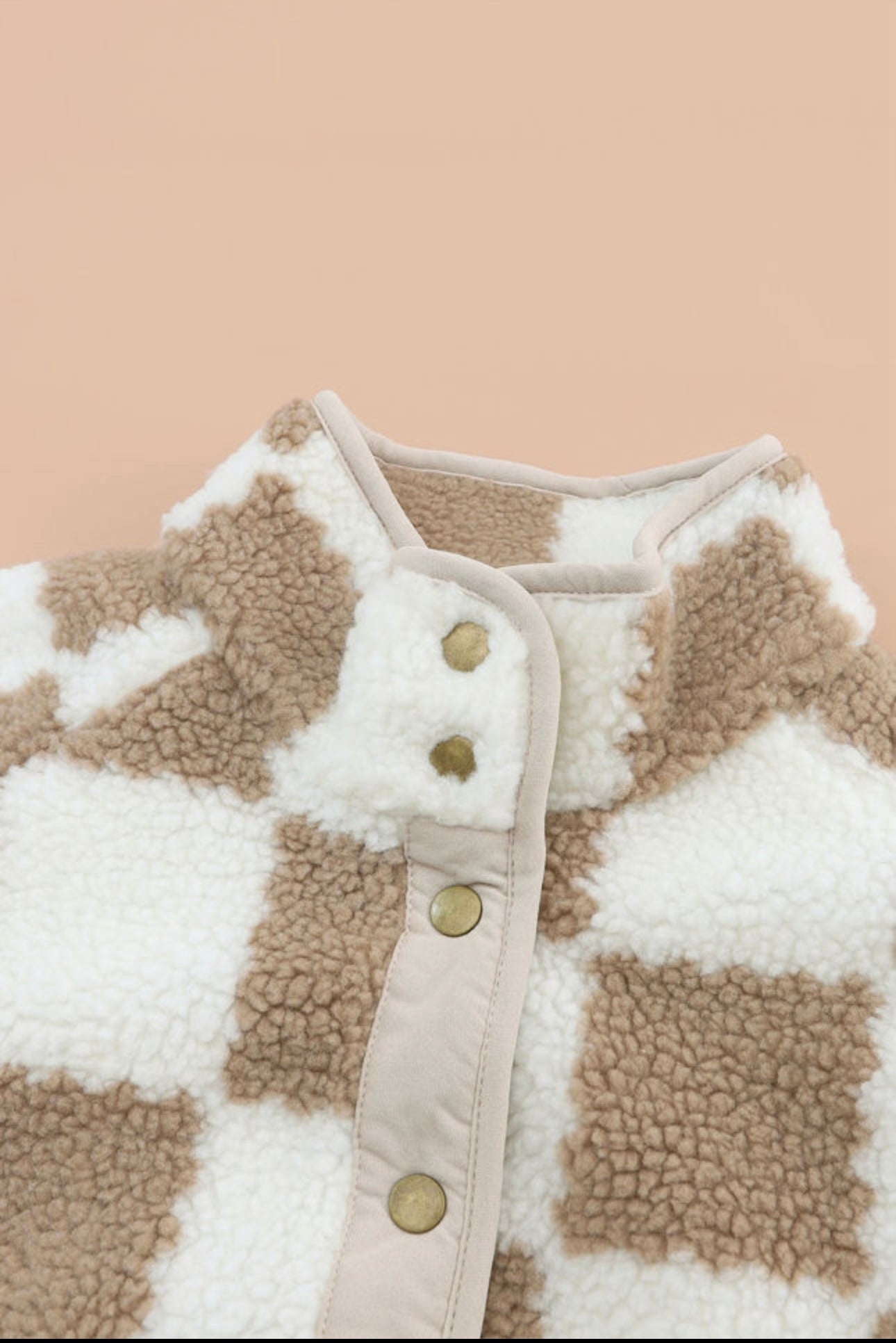 Brown checkered snap button Sherpa jacket