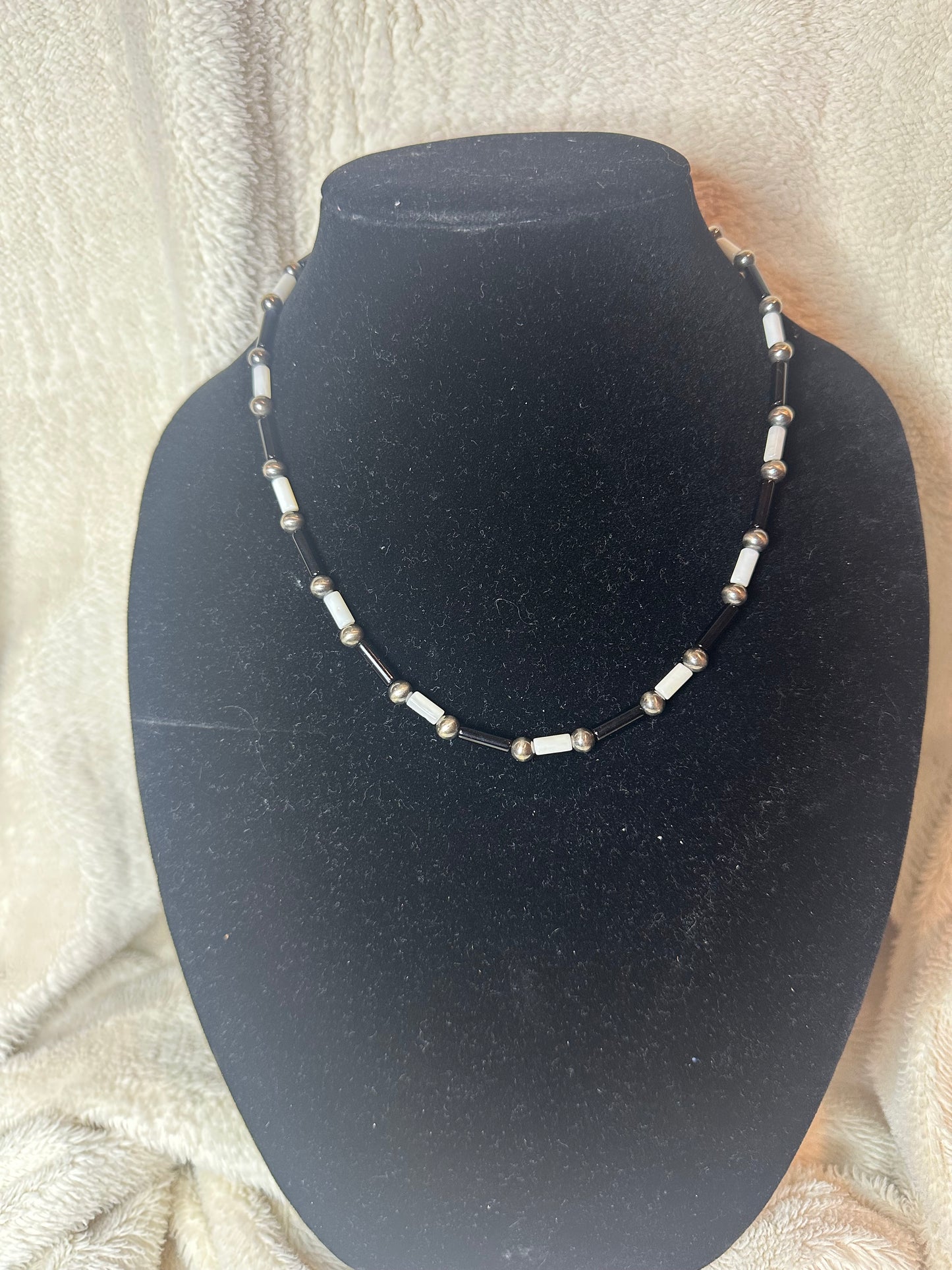 4mm pearls +  black onyx + freshwater pearl tube