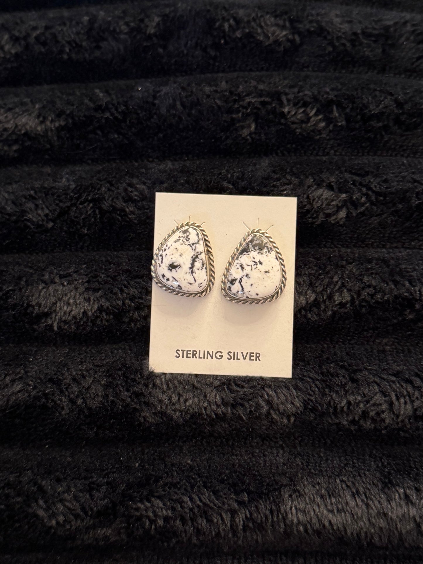 Navajo Handmade White Buffalo Earrings - Chassity Belone - triangle shape