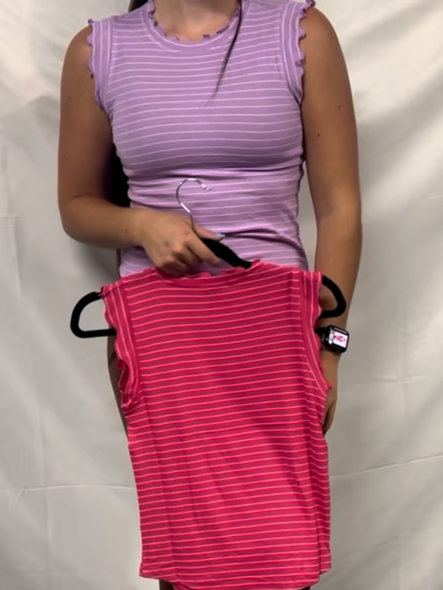 Ribbed ruffle trim sleeveless stripe top