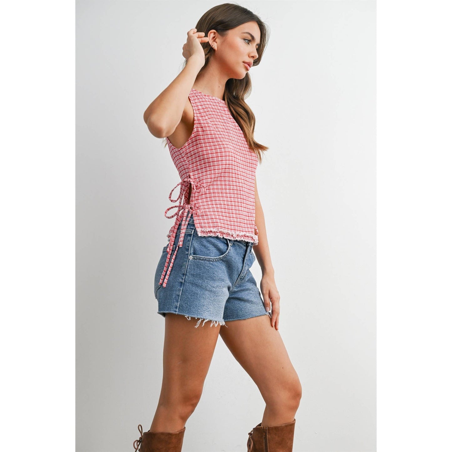 Checkered Ladder Lace-Up Vest - BMT8297