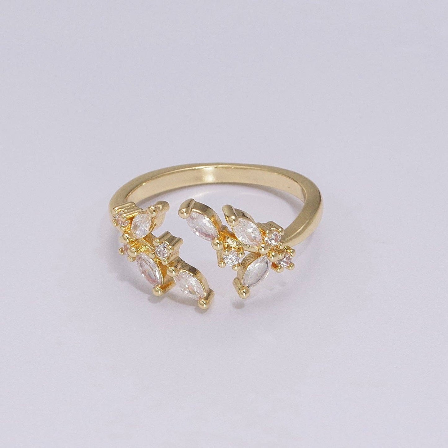 Gold Marquise Ring, Cz Open Adjustable Stacking Rings, Curved Ring, Birthday Gift for Her, Anniversary Gift, Crown Gold Ring Open Ring U028