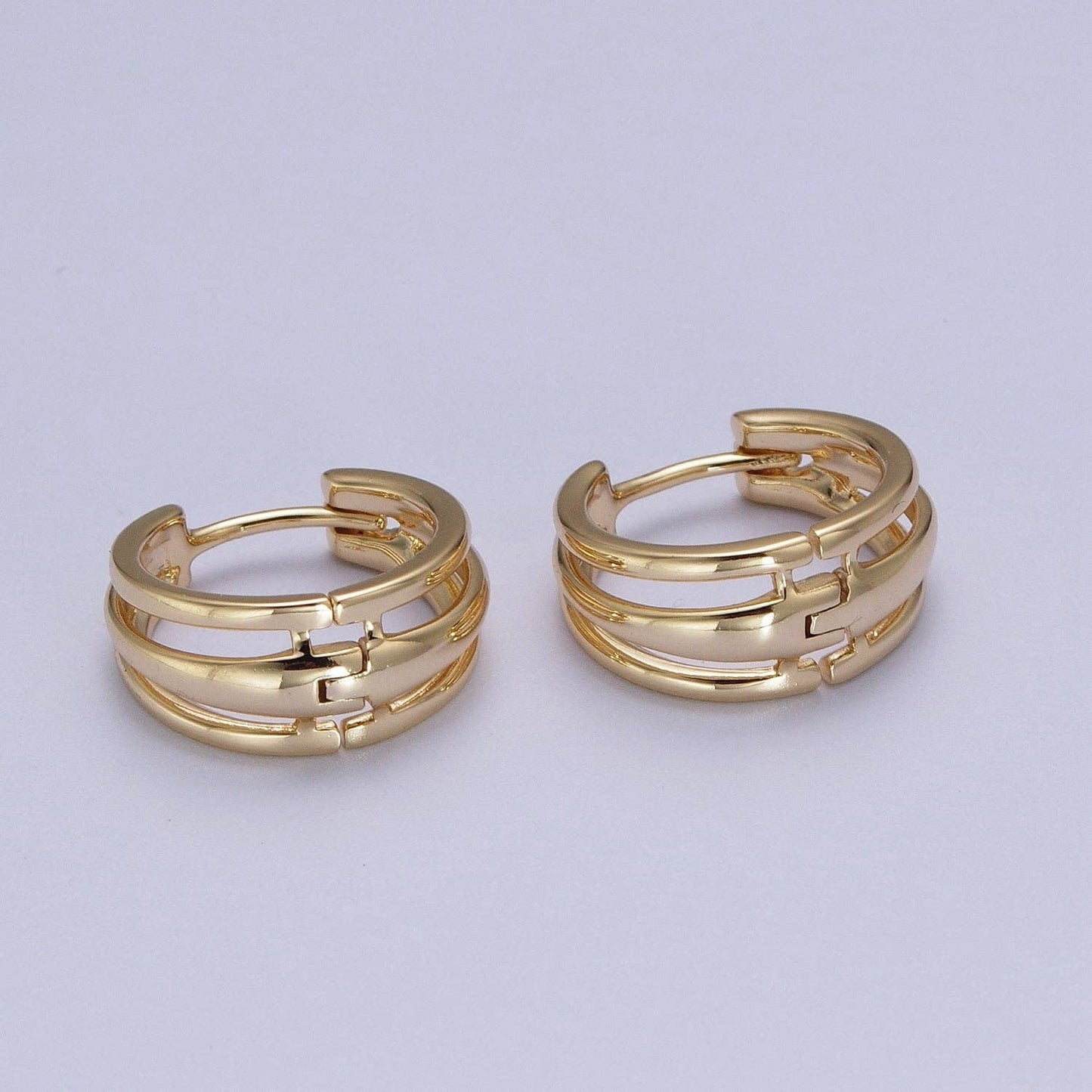 Minimalist Triple Bar Gold Huggie Hoop Geometric Earrings | Y009