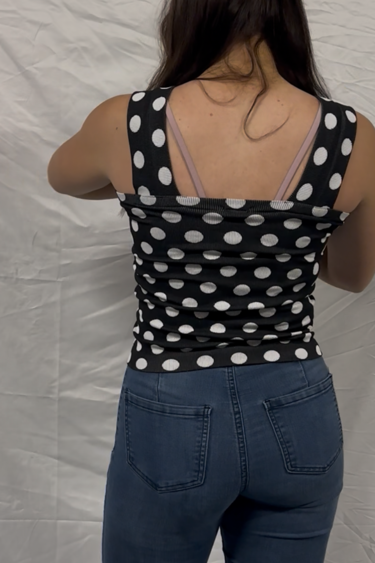 Polka Dot Knit Crop Seamless Casual Top