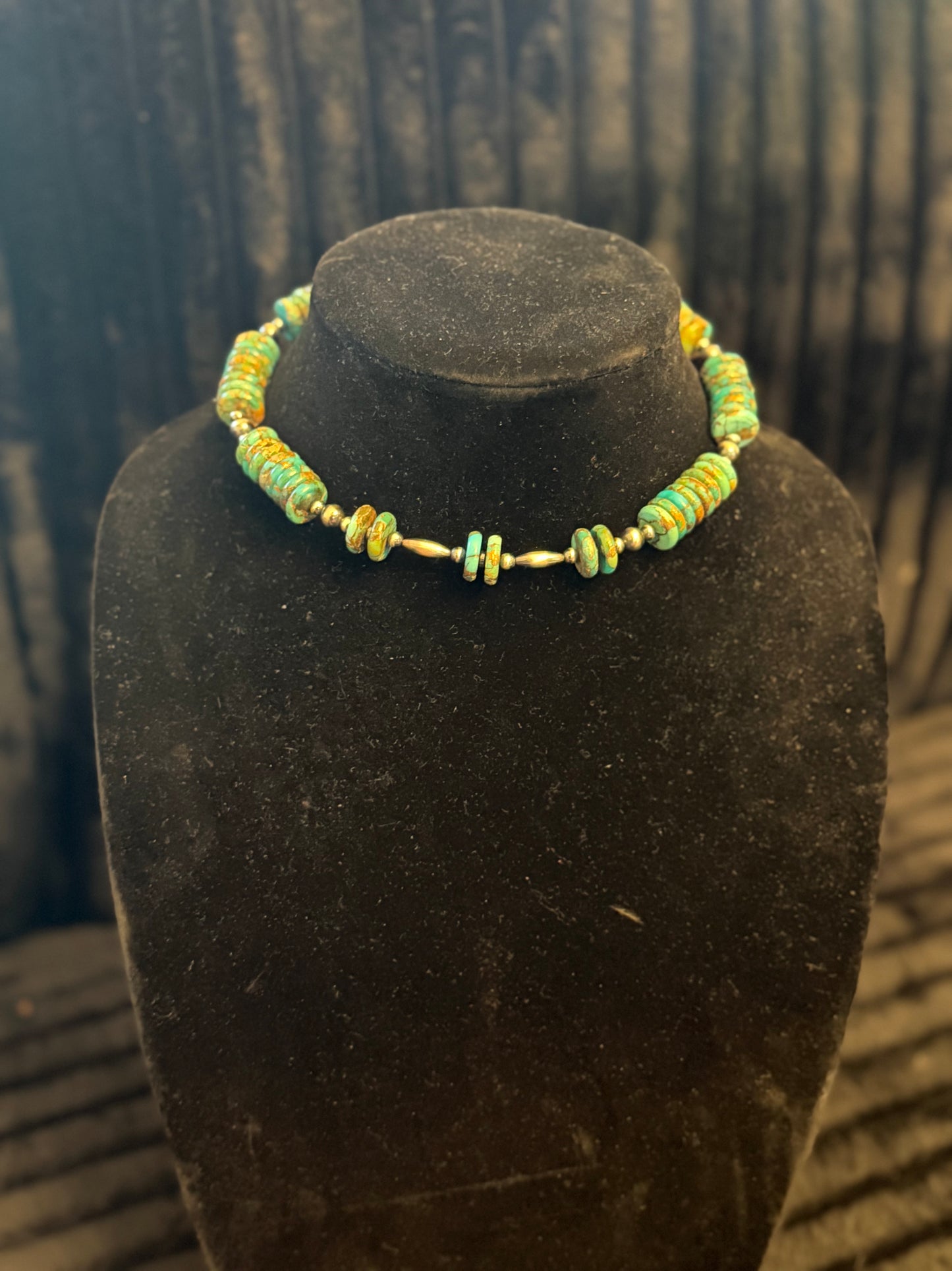 Turquoise x bronze x sterling pearl necklace
