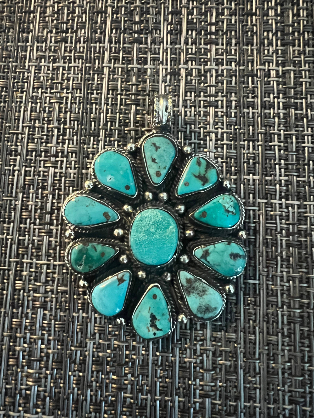 Natural Turquoise floral carved pendant, Handcrafted