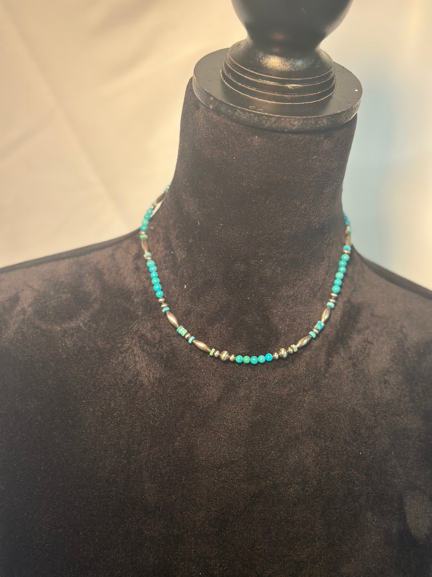 Kingman Turquoise Torpedo Sterling silver pearl Necklace