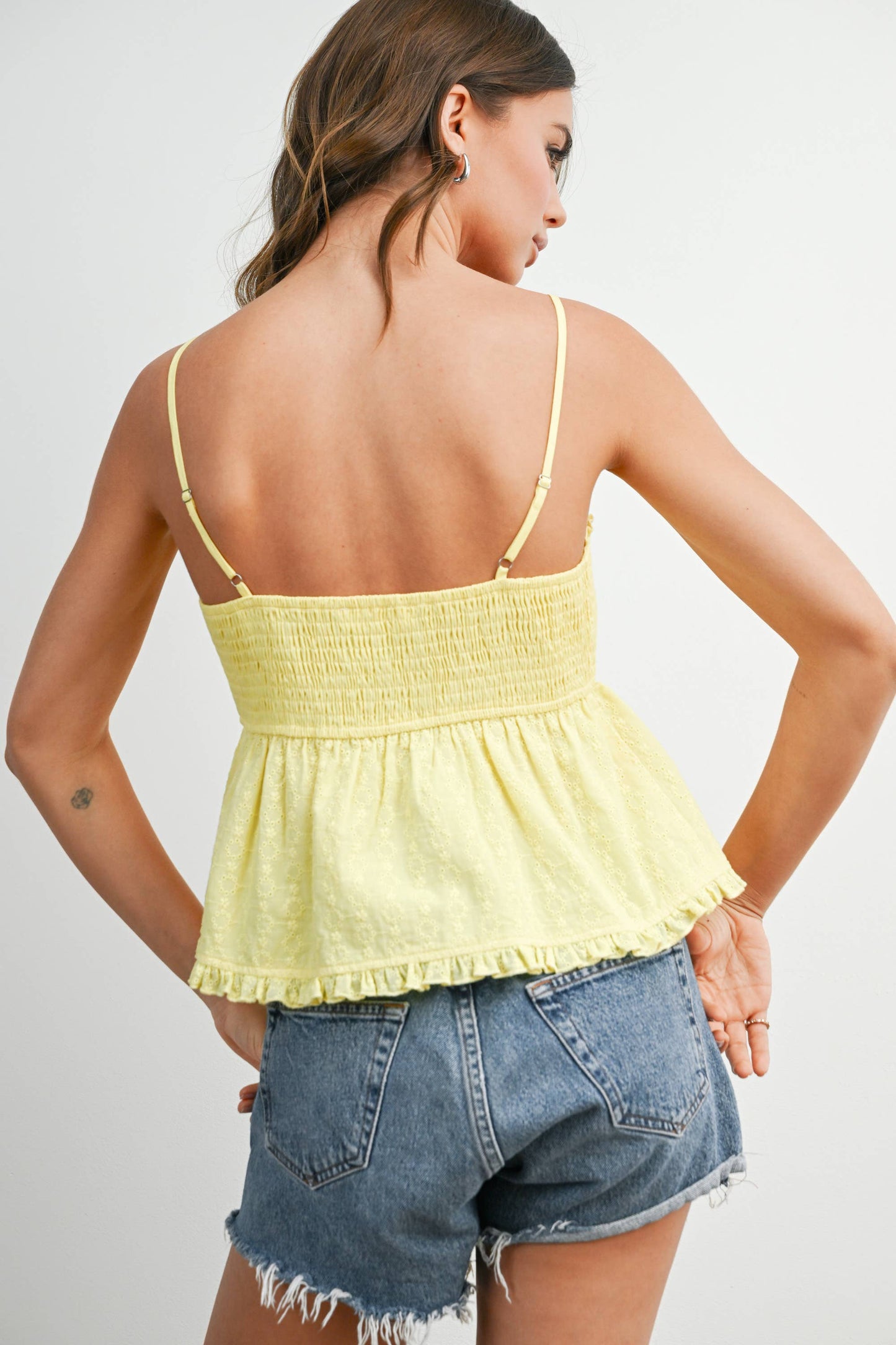 Eyelet Smocked Tie-Front Cami - BMT8406