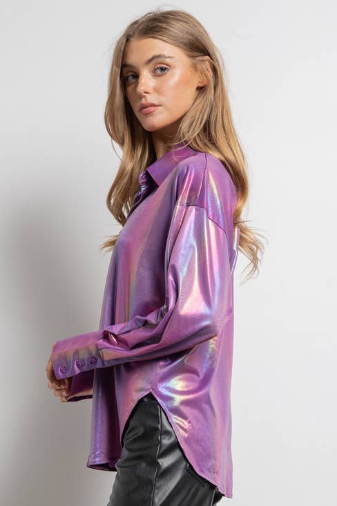 Rainbow Button Up Long Sleeve Blouse Shirt