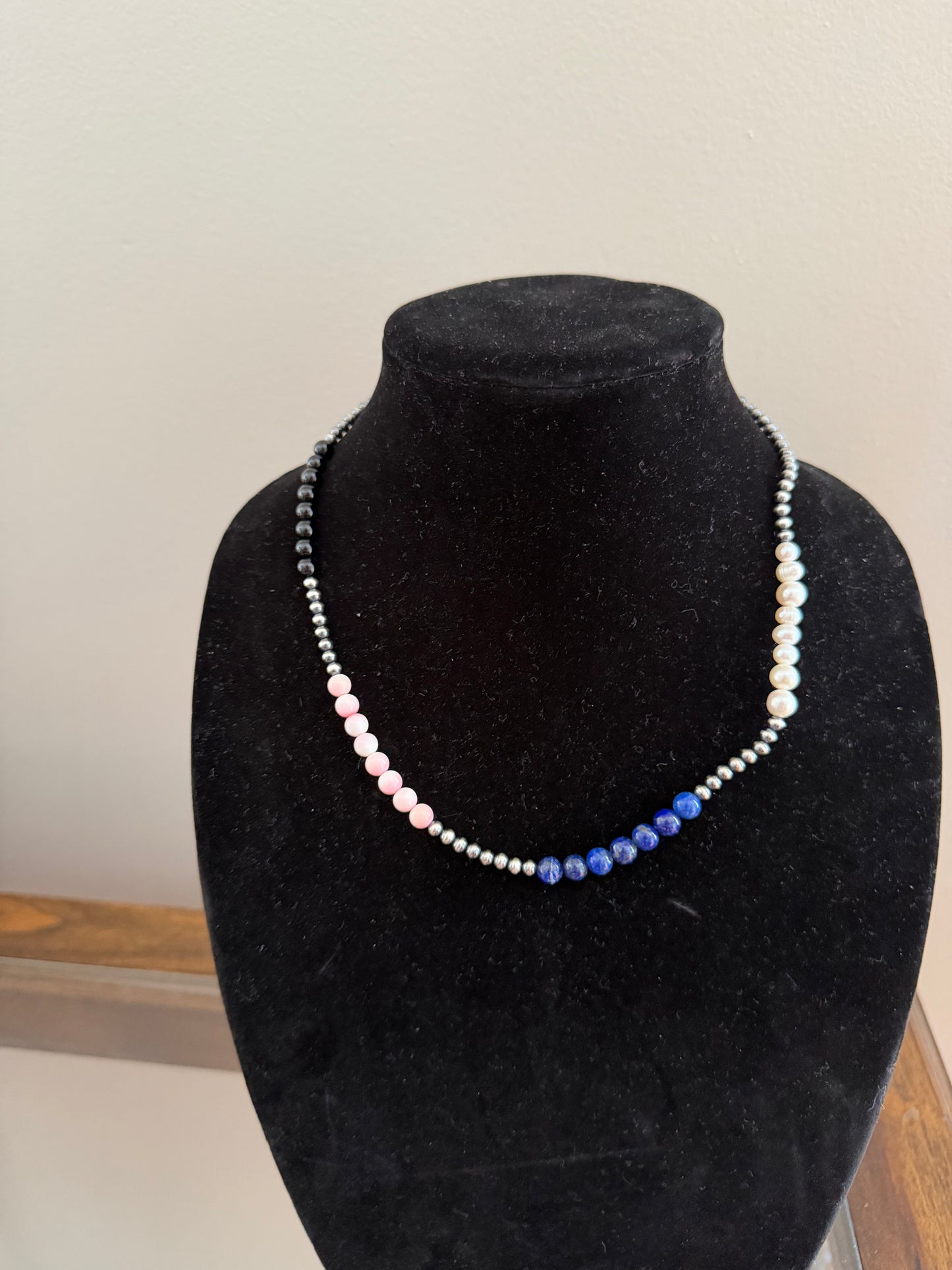 6mm multi color beads x pearl necklace