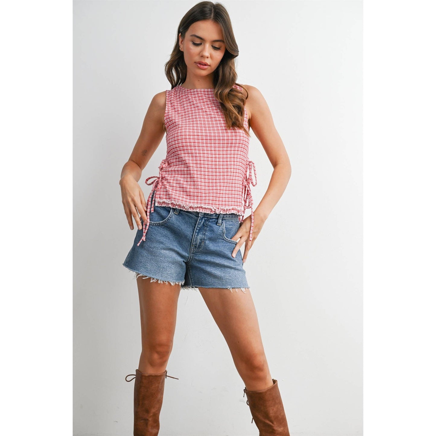 Checkered Ladder Lace-Up Vest - BMT8297