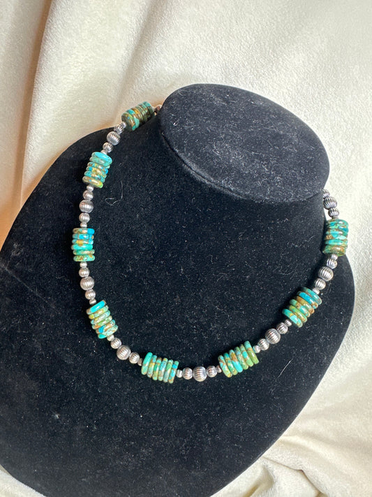 4-8mm corrugated graduated x turquoise / bronze necklace