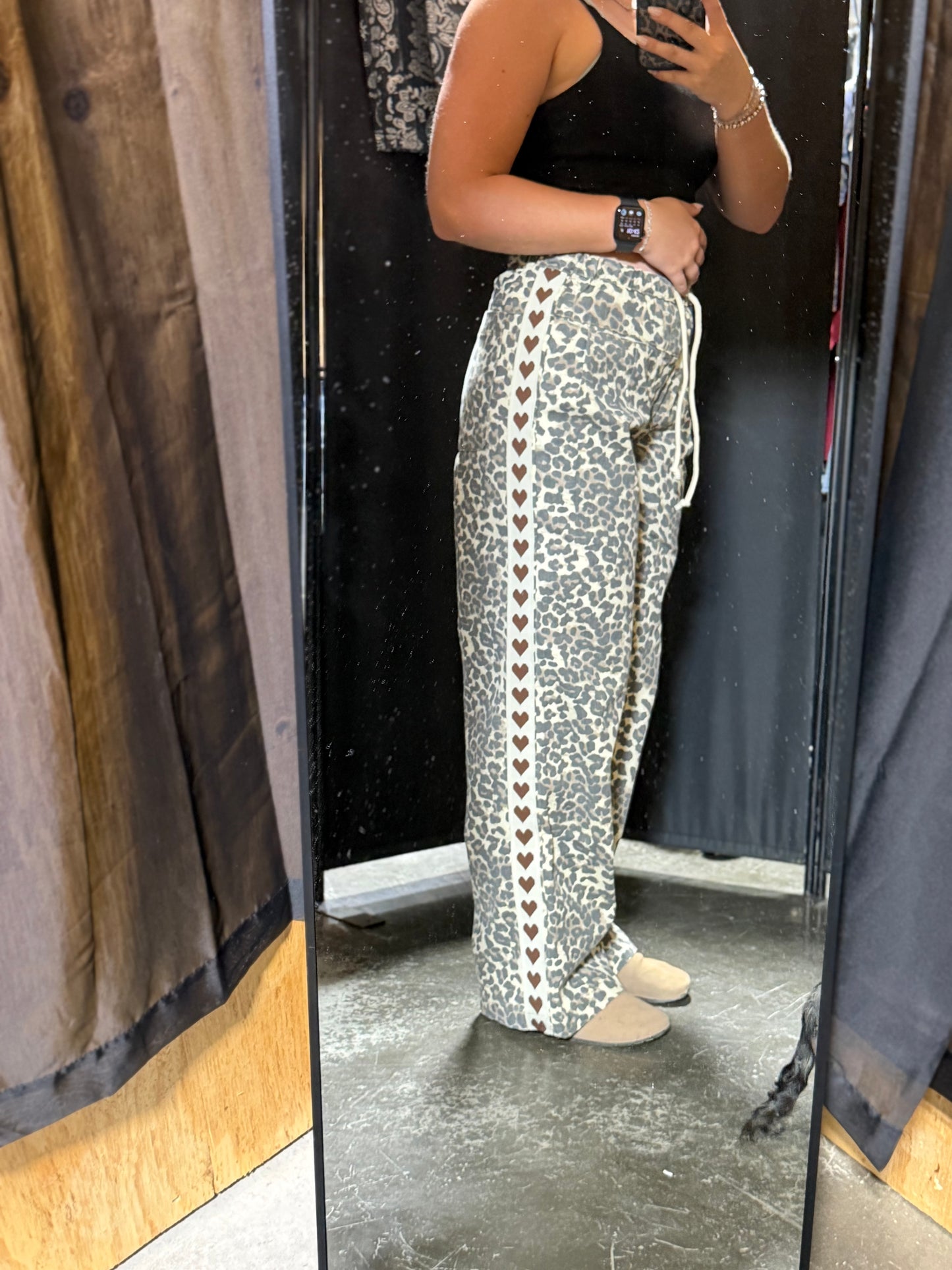 Leopard Printed Striped Wide Legged Pants
