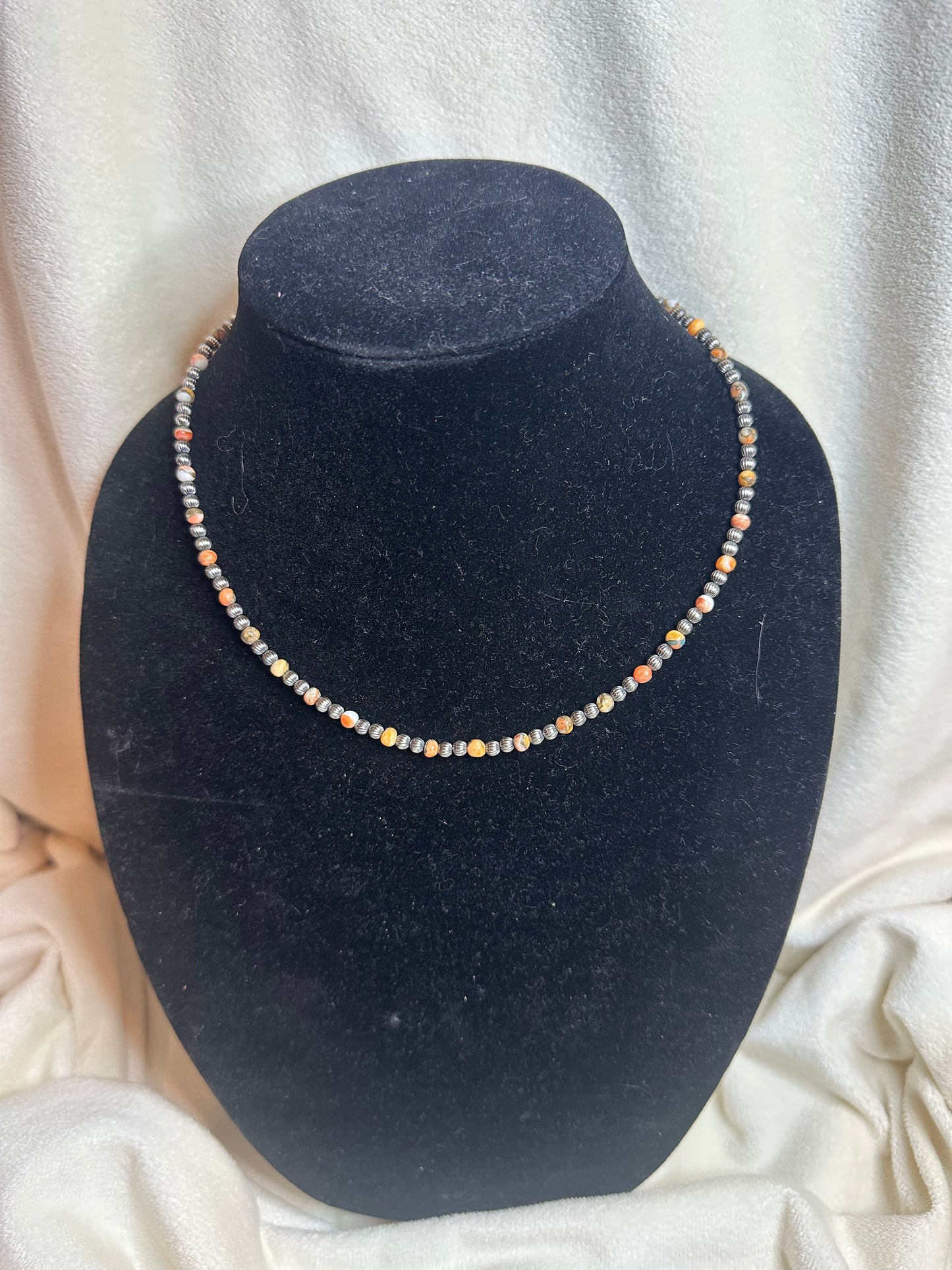 4mm corrugated x orange spiny necklace