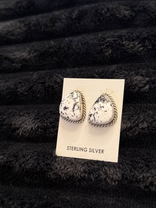 Navajo Handmade White Buffalo Earrings - Chassity Belone - triangle shape