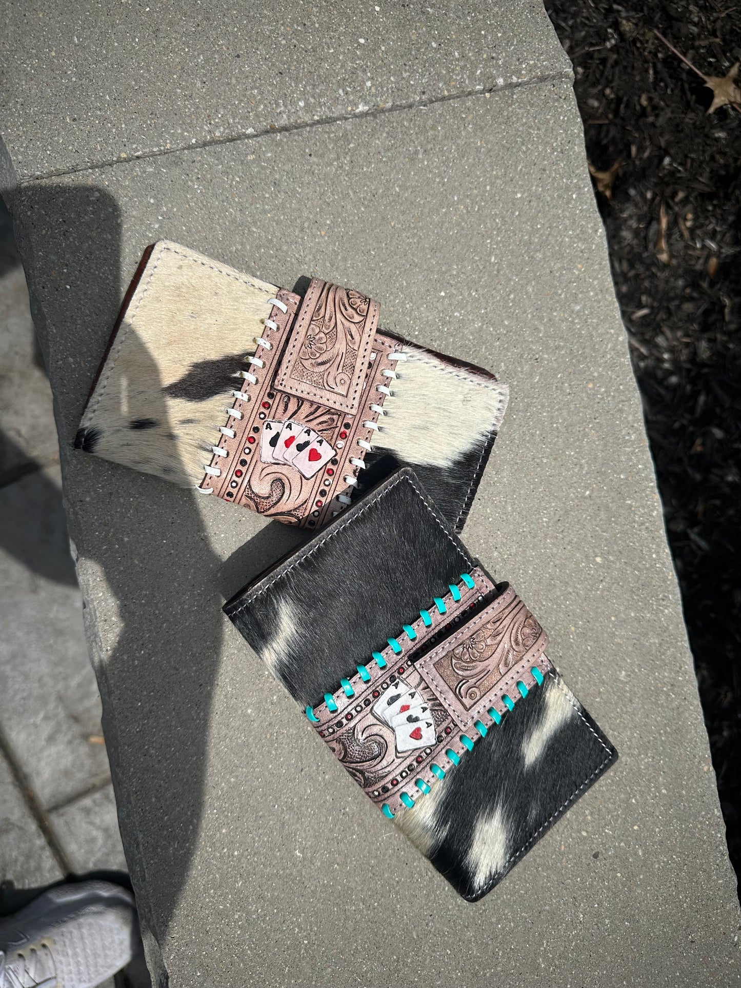 Tooled Genuine Leather // Cowhide Aces Bifold Wallet