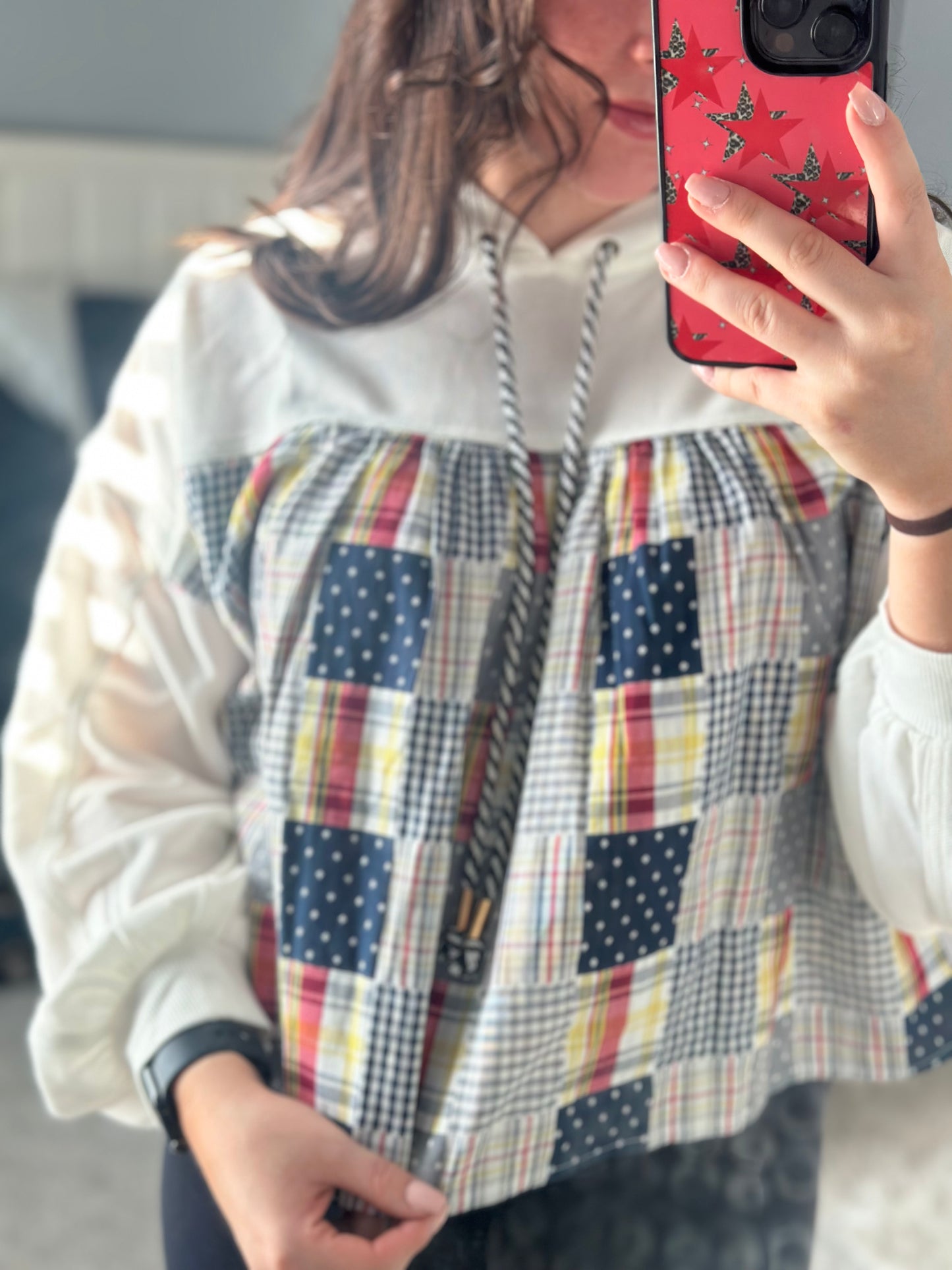 Patchwork Contrast Cropped Hoodie