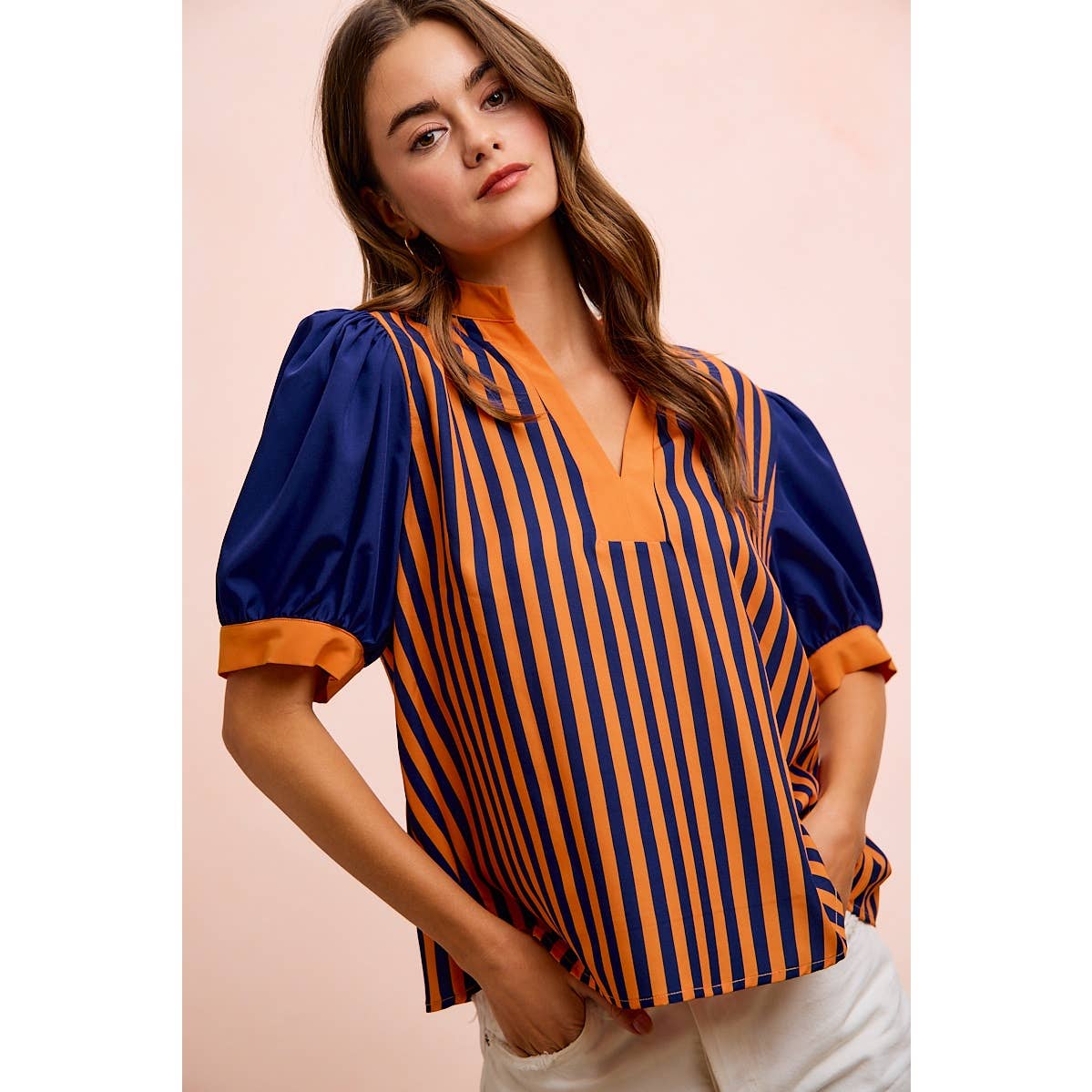 GAMEDAY THEME STRIPED WOVEN BLOUSE TOP