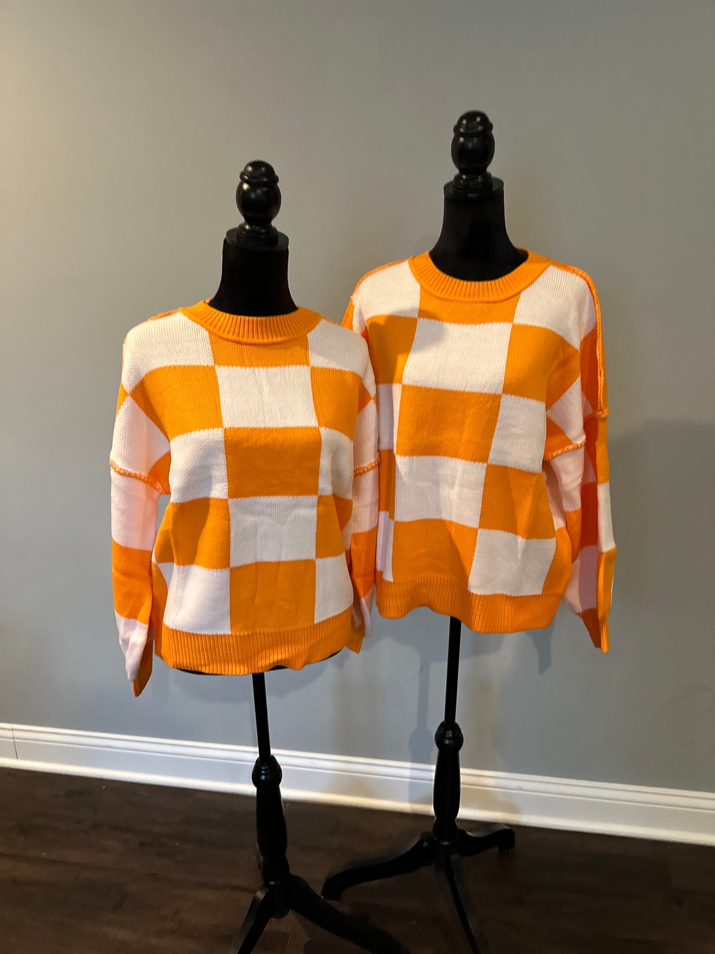 Checkered Bishop Sleeve Sweater