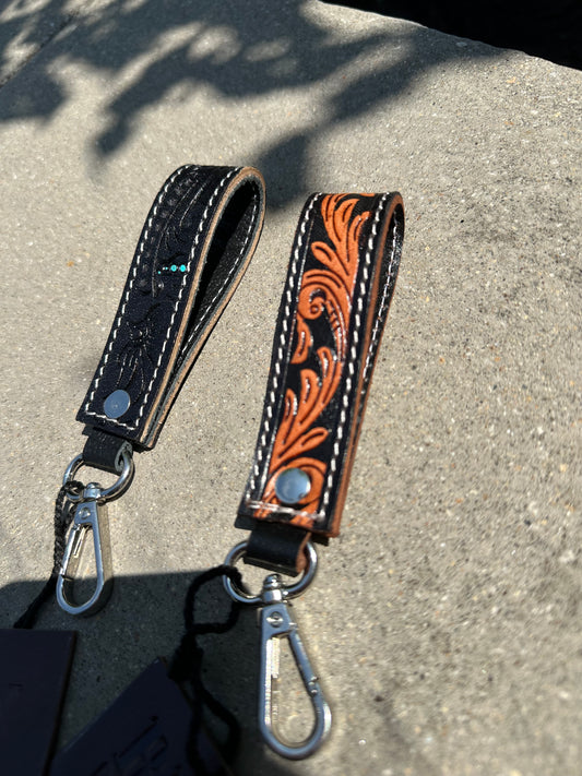 Tooled Leather Keychain - mini
