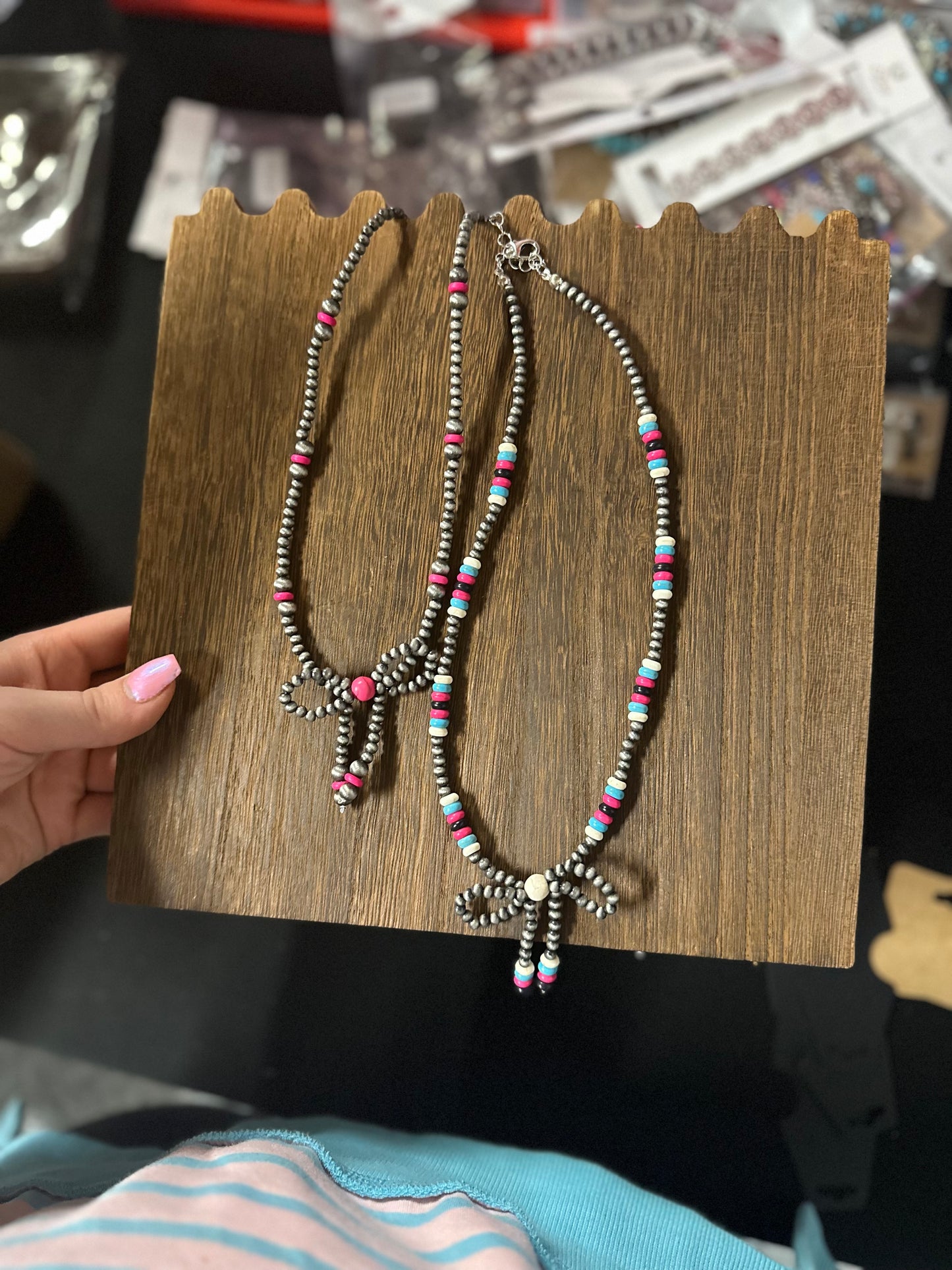 Navajo Style Pearl & Bead Bow Necklace