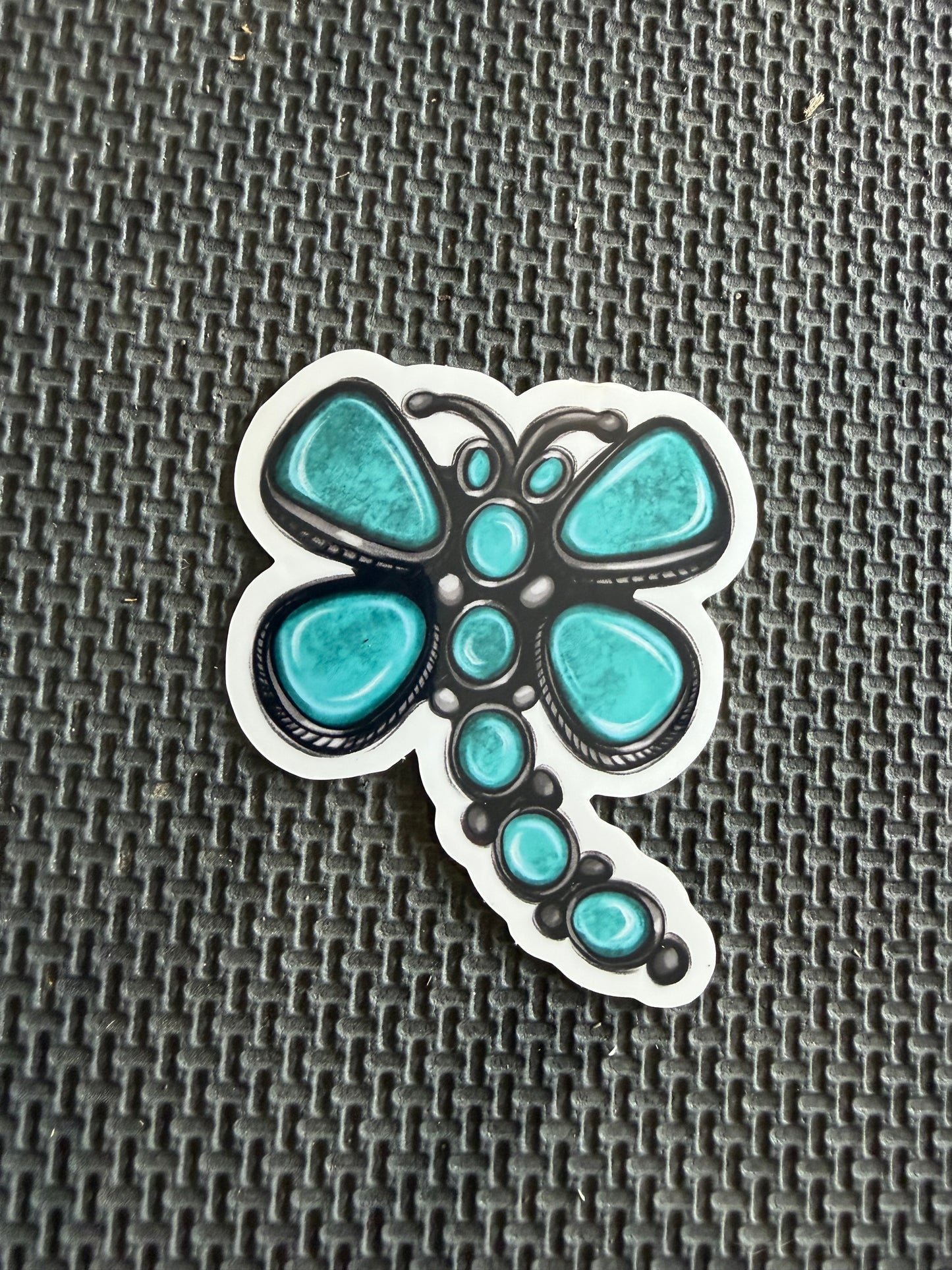 turquoise stone dragonfly die cut sticker