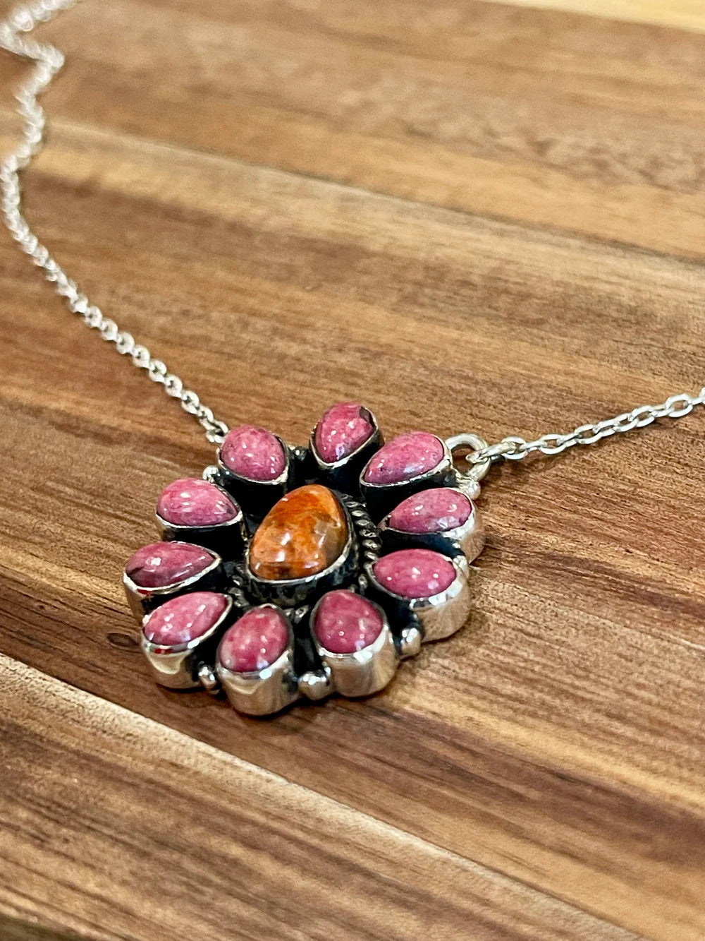 Handmade Sterling Silver & Multi Stone Necklace Signed Nizhoni