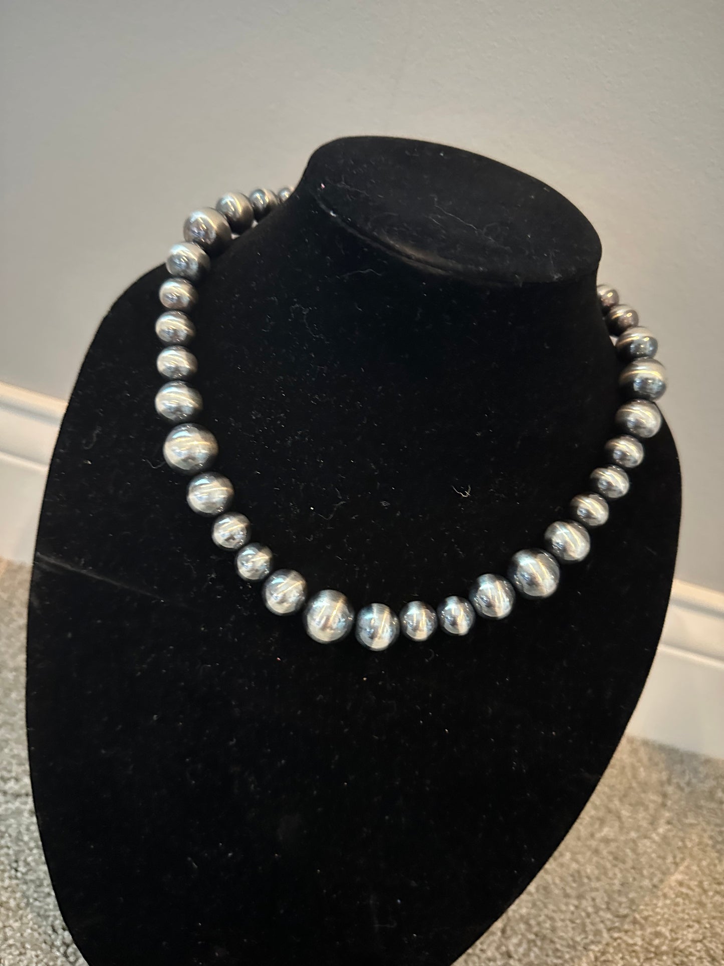 12-16mm graduated sterling silver pearl necklace
