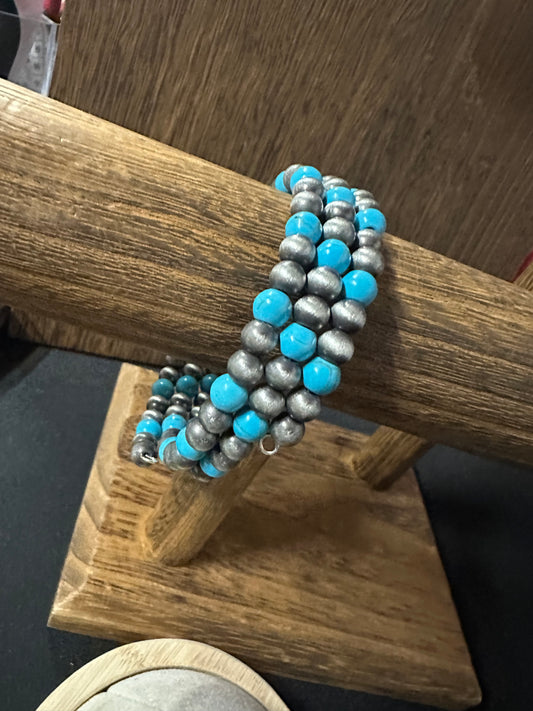 Turquoise Navajo Style Pearl Infinity Bracelet