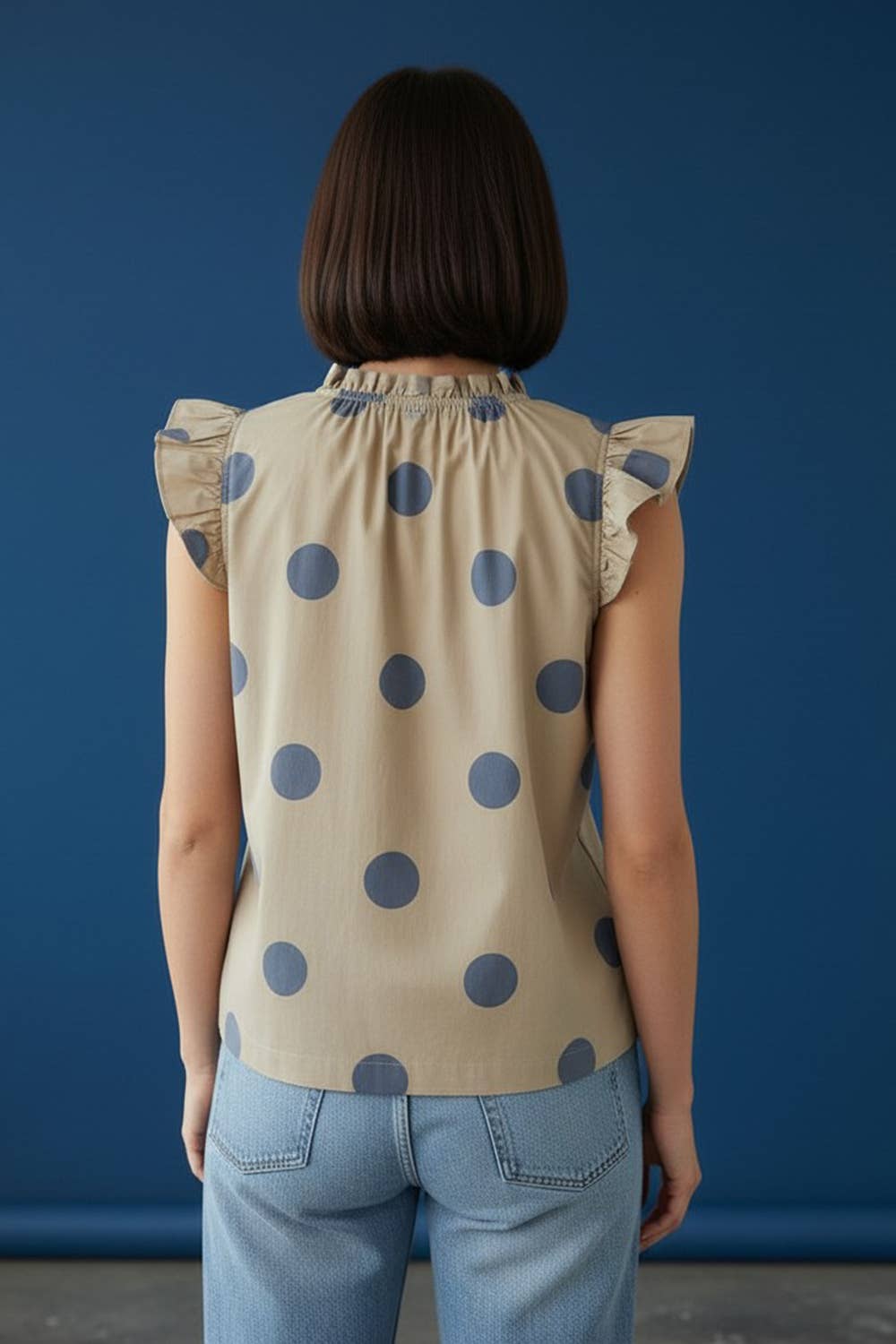 Ruffled Neck & Shoulder Polka Dot Blouse Top